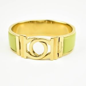 FERRAGAMO: Gold/Green Double "Gancini" Bracelet